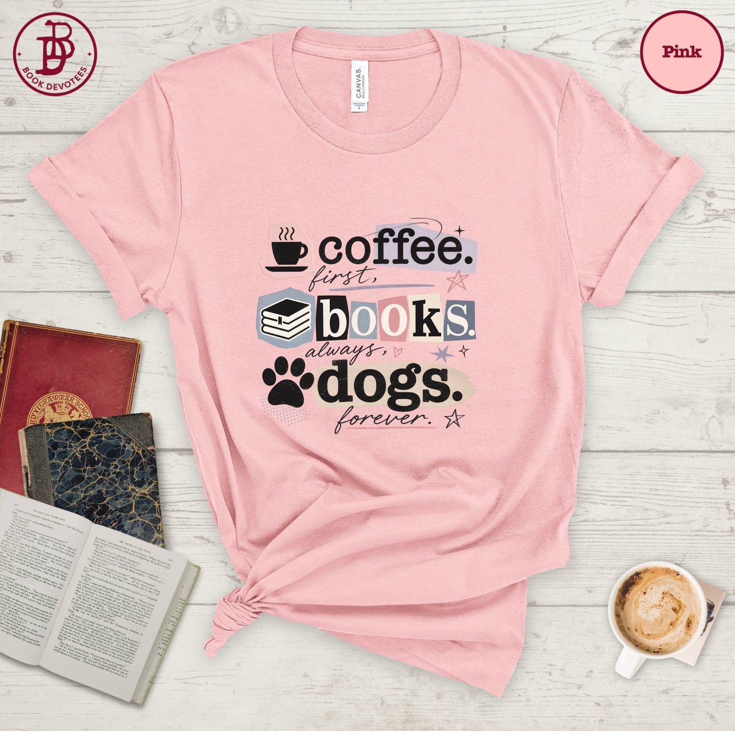 Coffee Books Dogs Ransom Note Tee