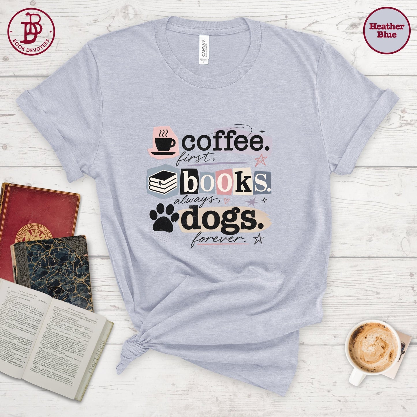 Coffee Books Dogs Ransom Note Tee