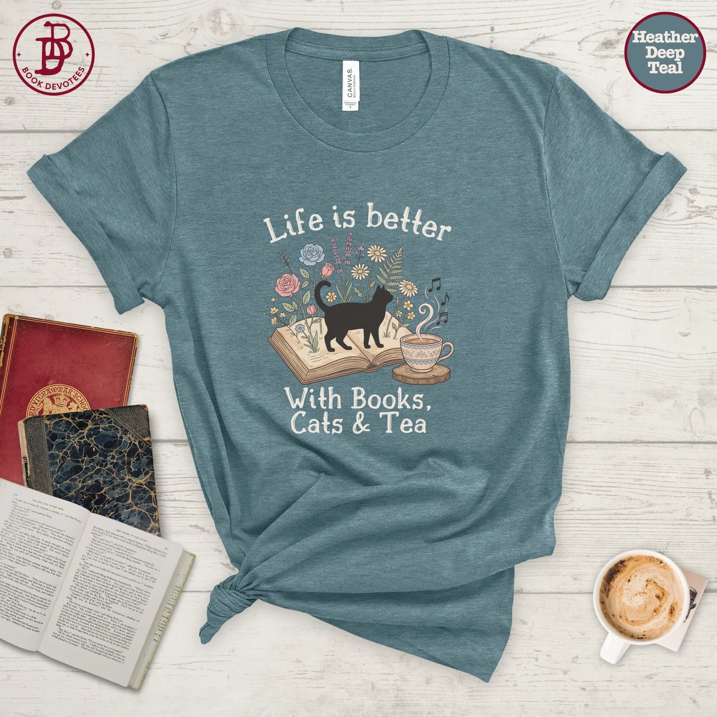 Books Cats and Tea Tee