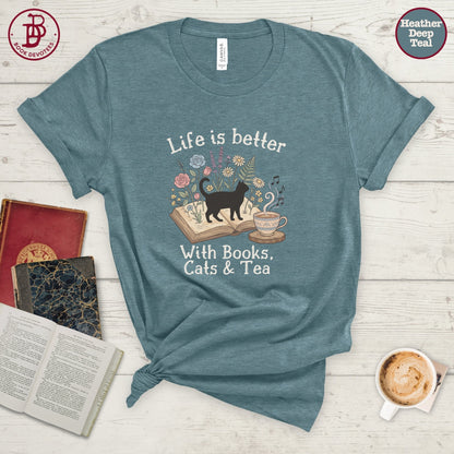 Books Cats and Tea Tee