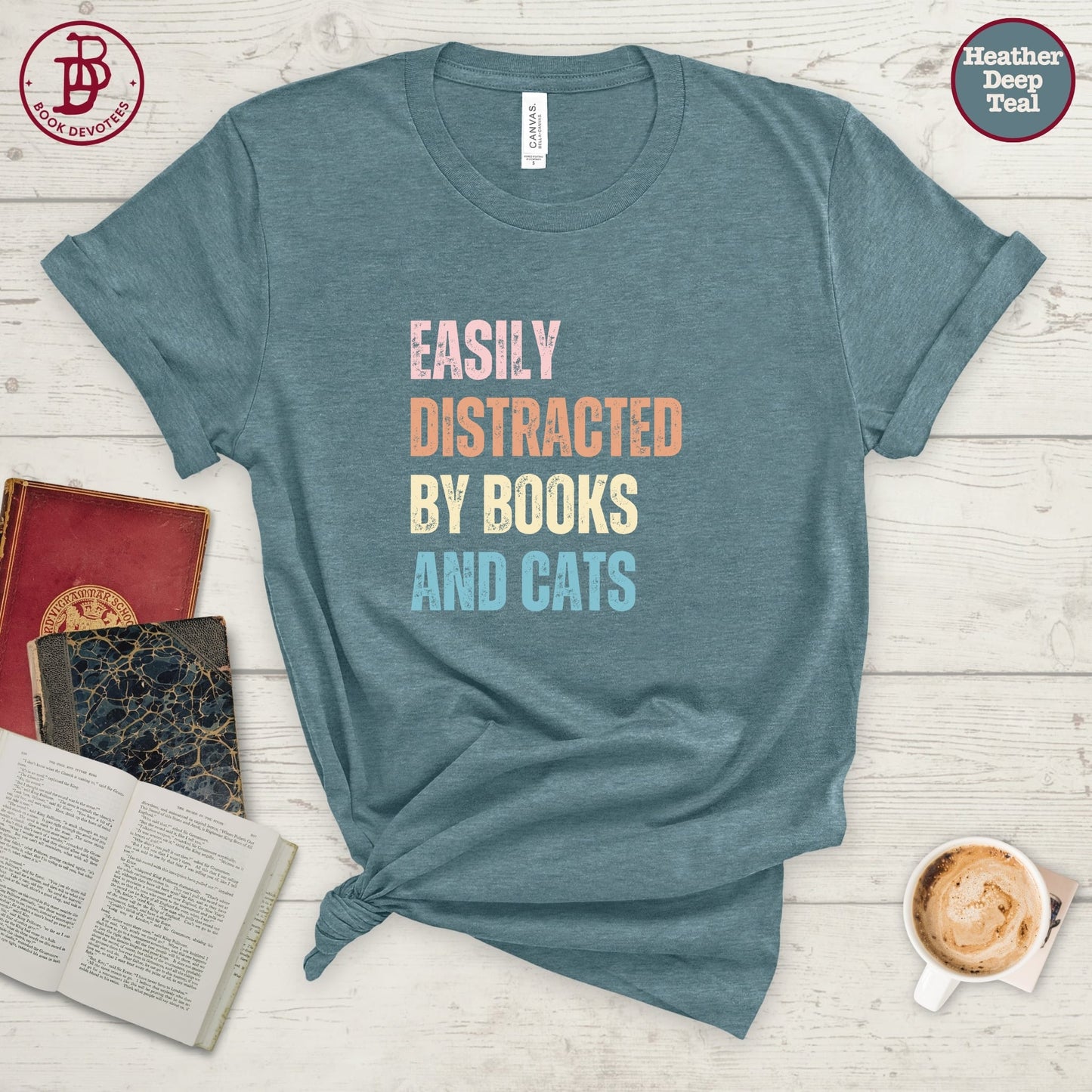 Distracted by Books and Cats Tee