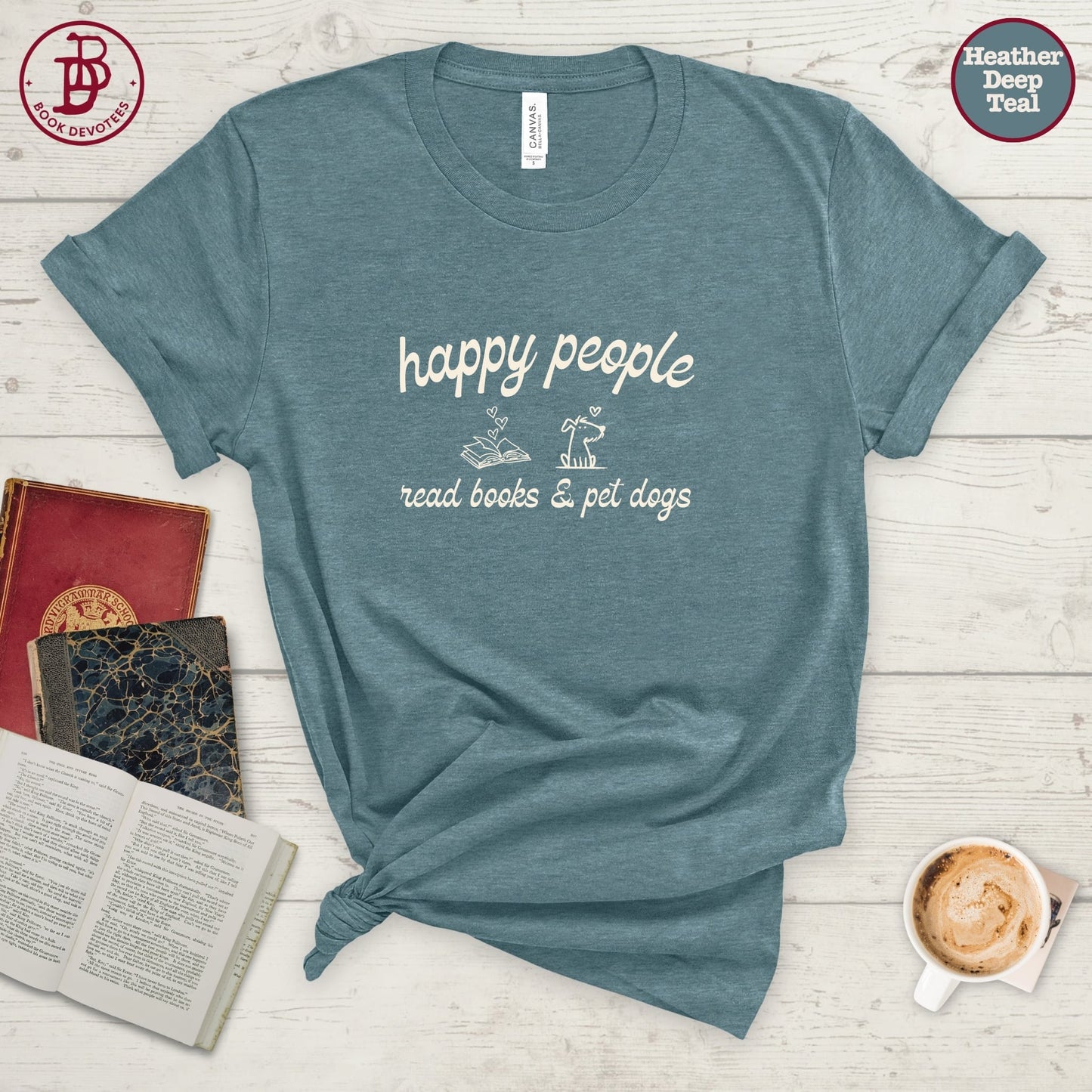 Happy People Read Books Pet Dogs Tee
