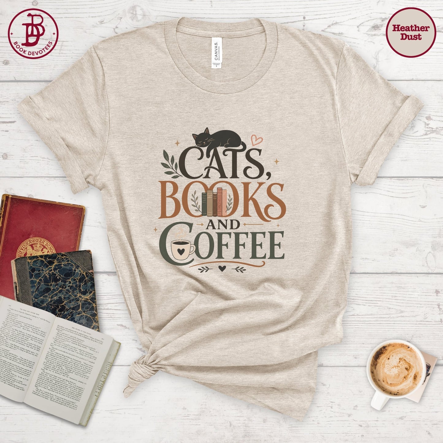 Cats Books and Coffee Tee