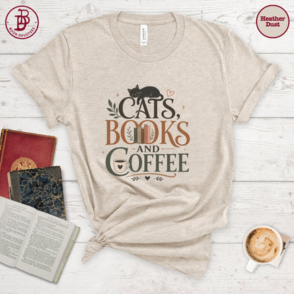 Cats Books and Coffee Tee