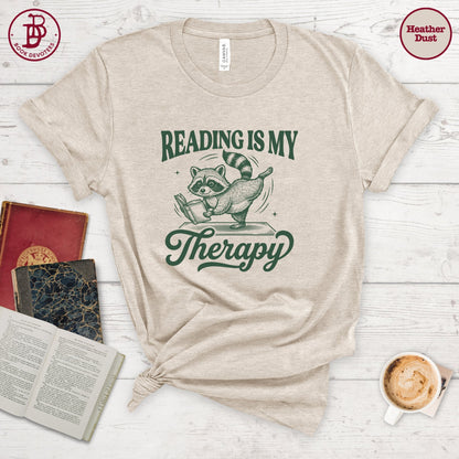 Reading is Therapy Raccoon Tee