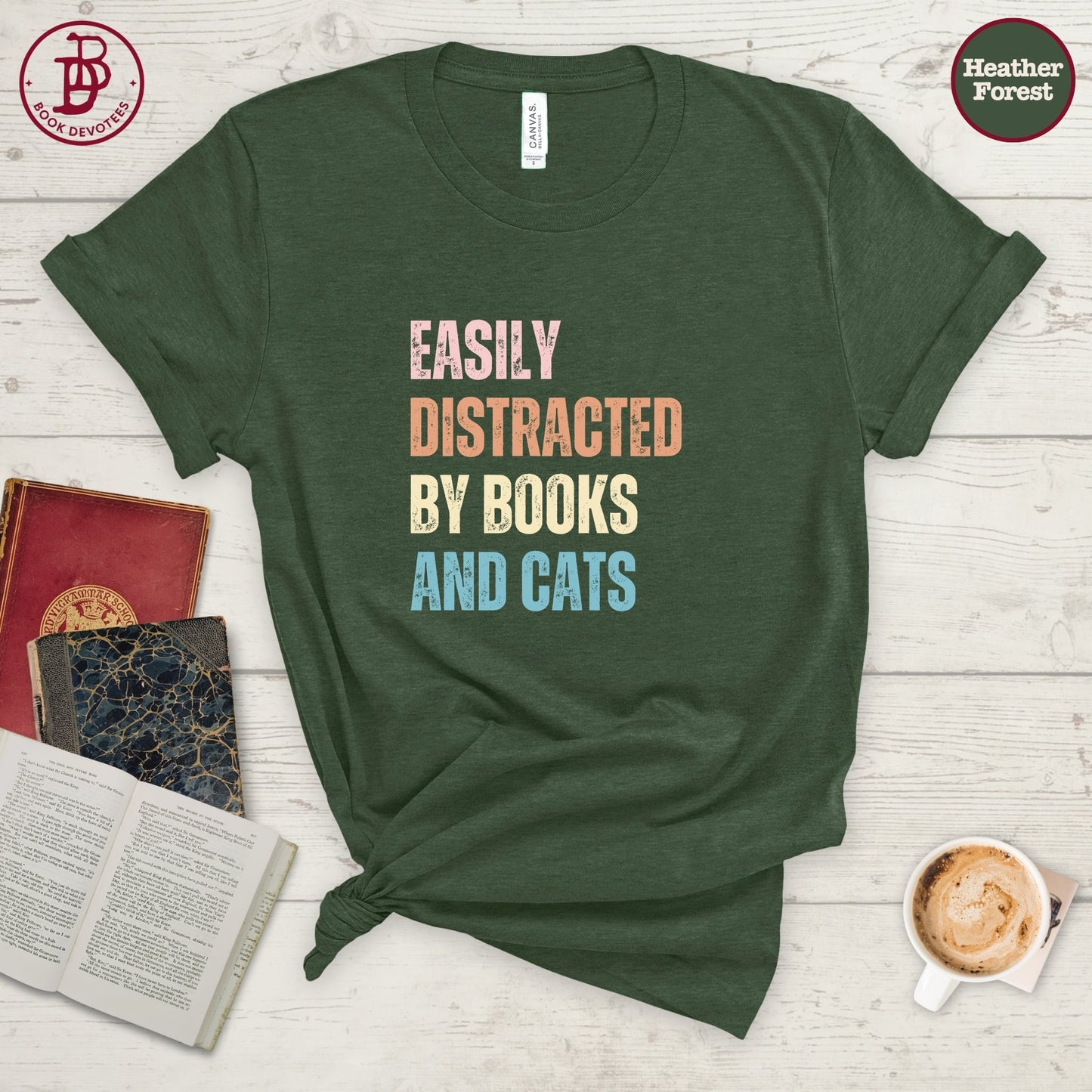 Distracted by Books and Cats Tee