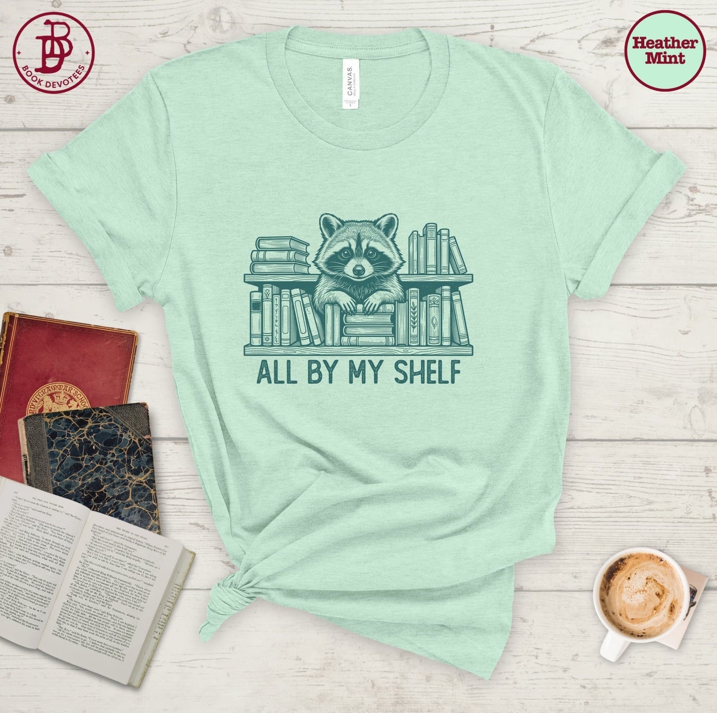 All By My Shelf Raccoon Tee