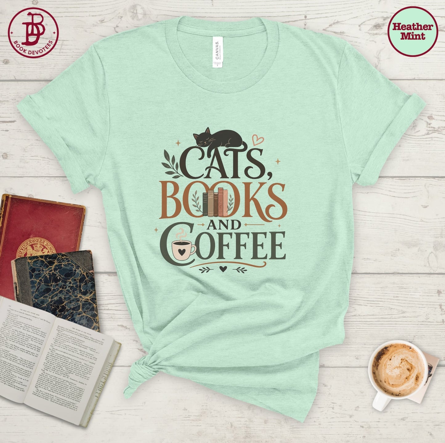 Cats Books and Coffee Tee