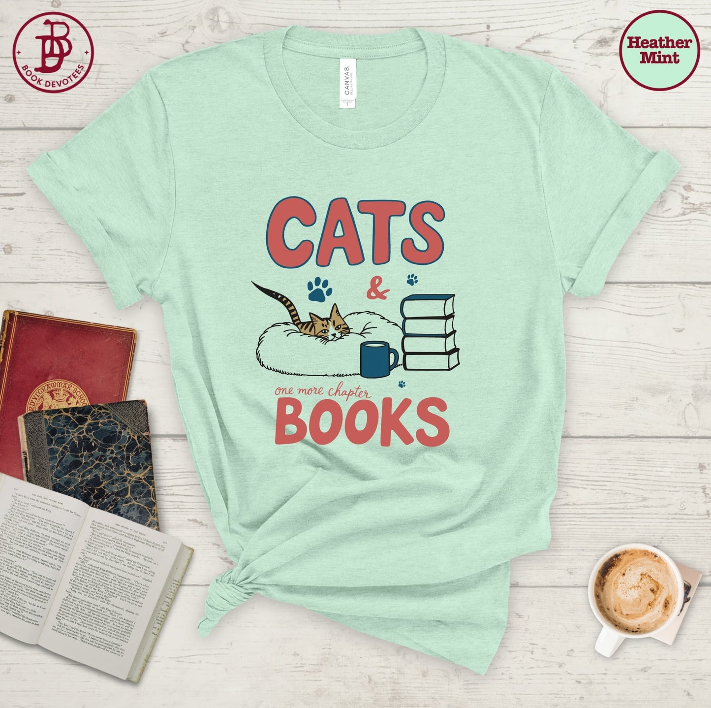 Cats and Books Retro Tee