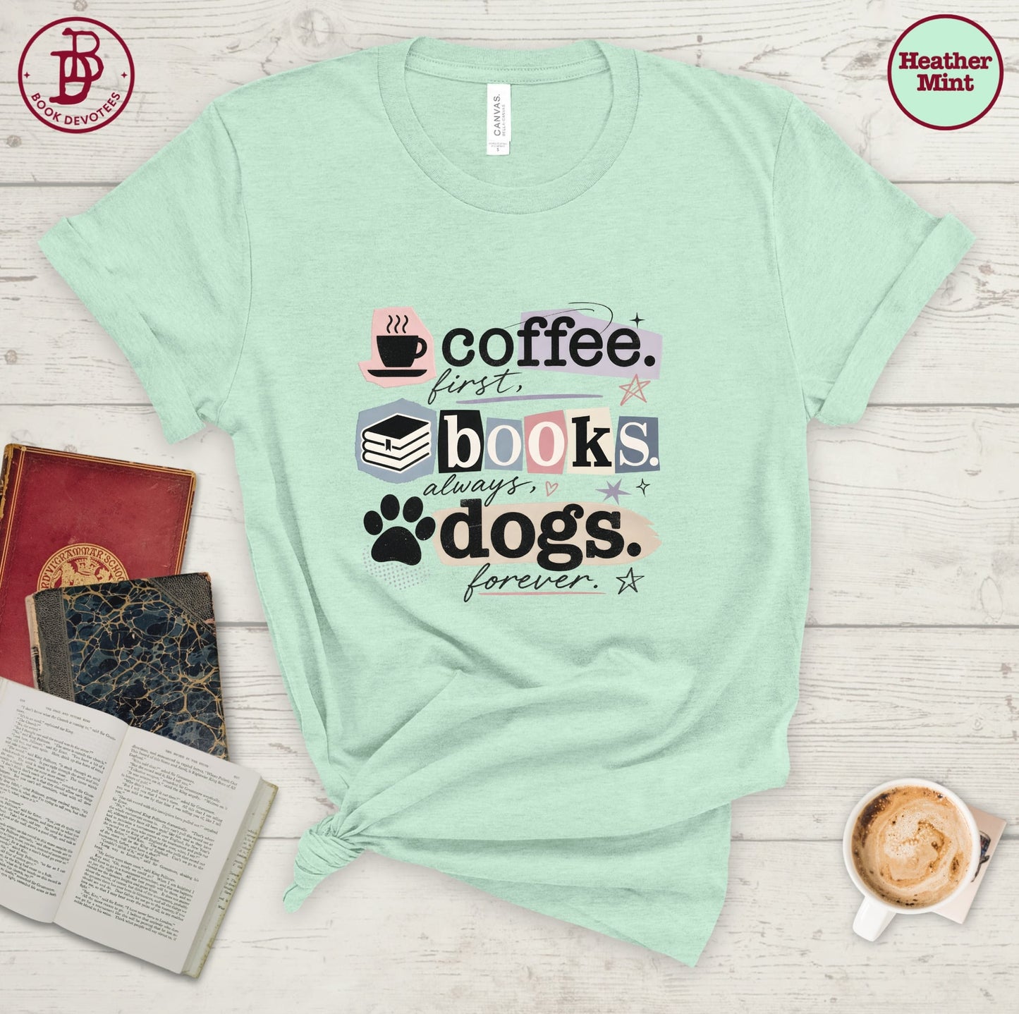 Coffee Books Dogs Ransom Note Tee