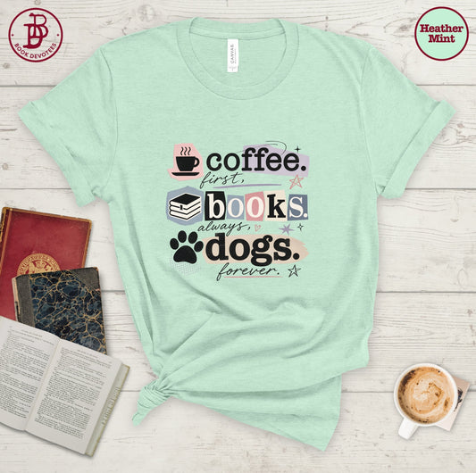 Coffee Books Dogs Ransom Note Tee