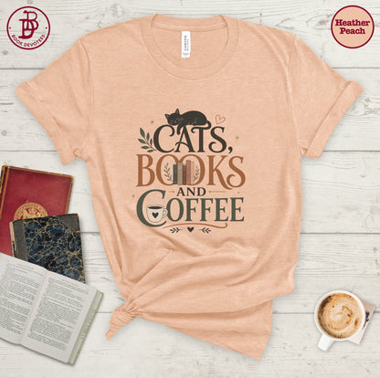 Cats Books and Coffee Tee
