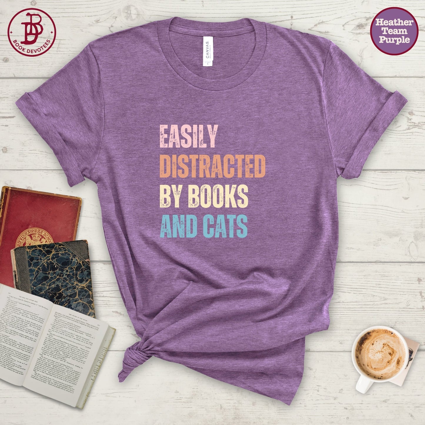 Distracted by Books and Cats Tee