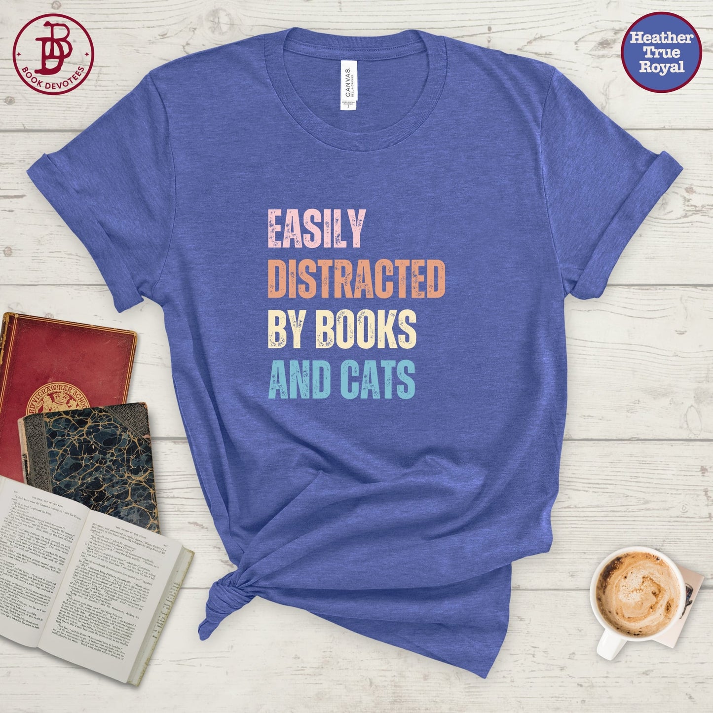 Distracted by Books and Cats Tee