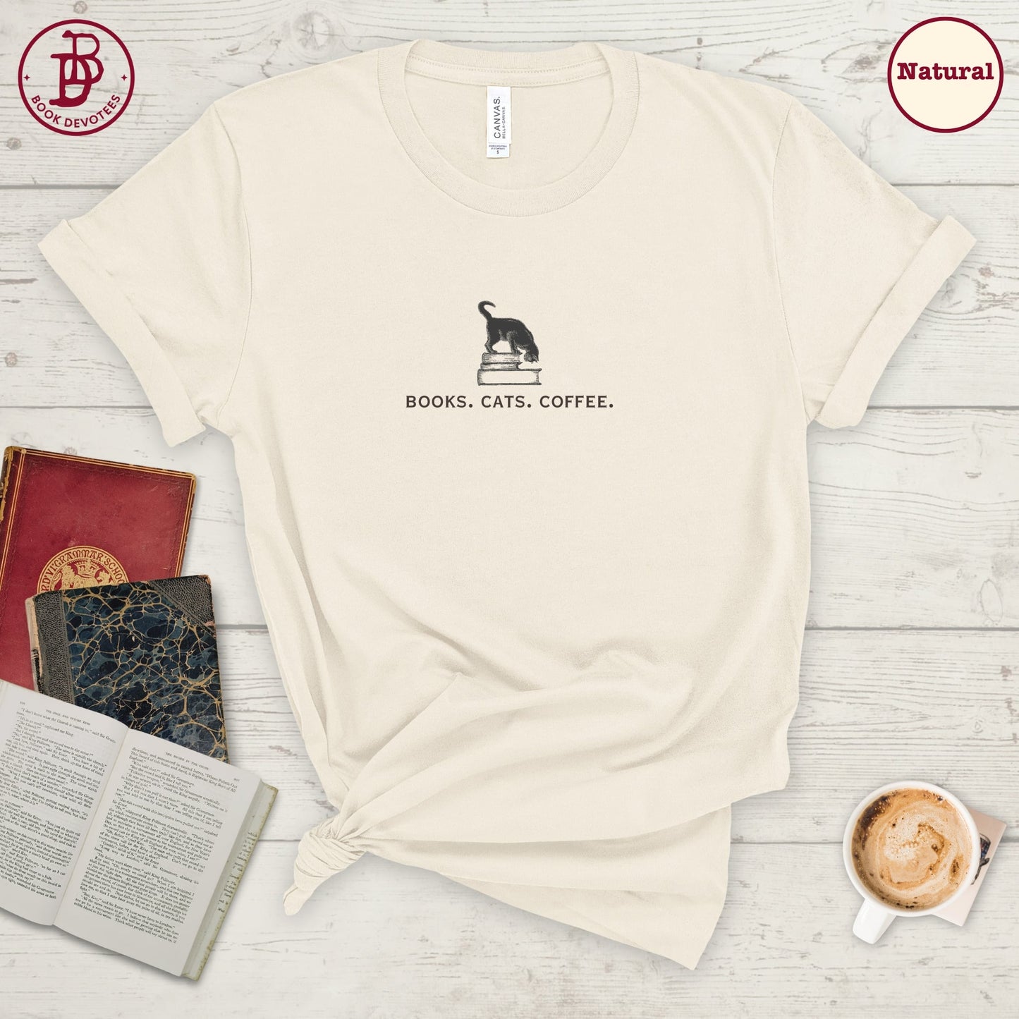 Books Cats Coffee Tee