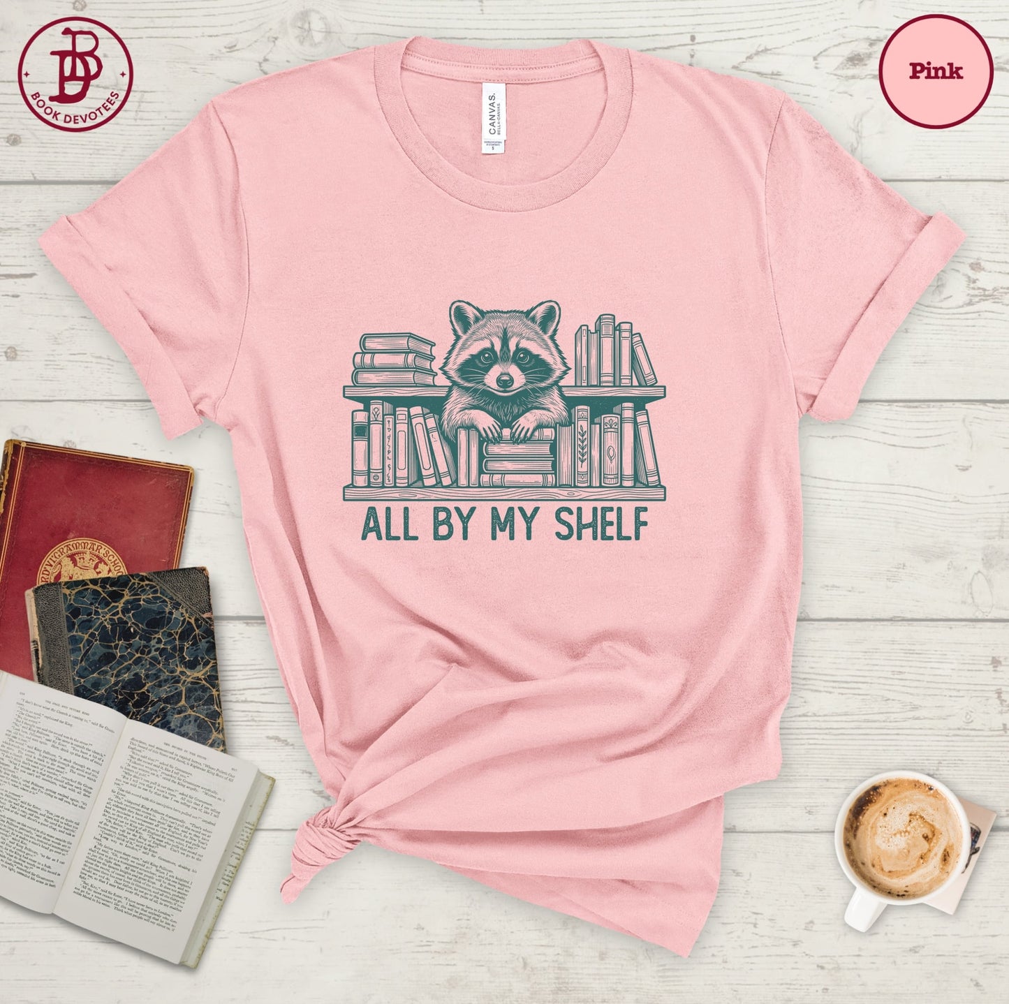 All By My Shelf Raccoon Tee