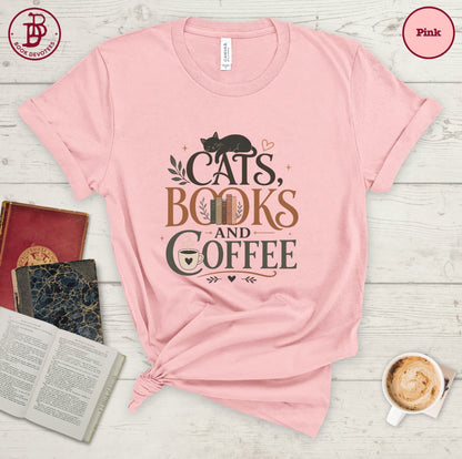 Cats Books and Coffee Tee