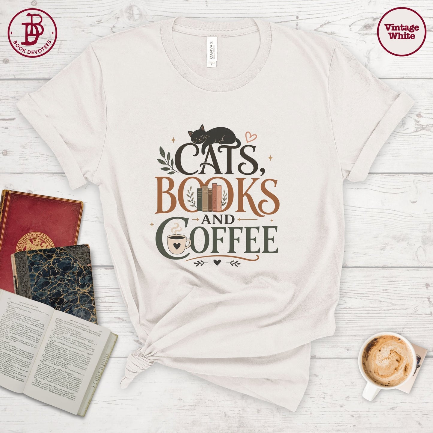 Cats Books and Coffee Tee