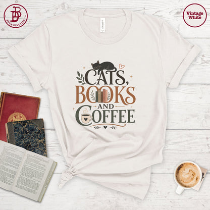 Cats Books and Coffee Tee