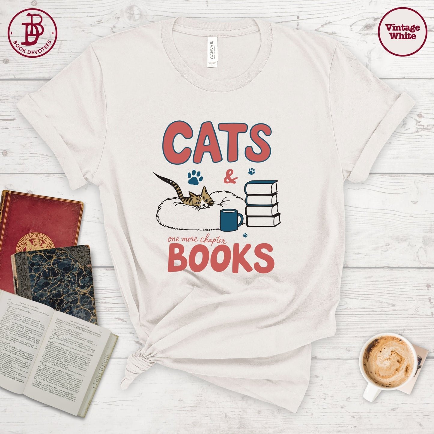 Cats and Books Retro Tee