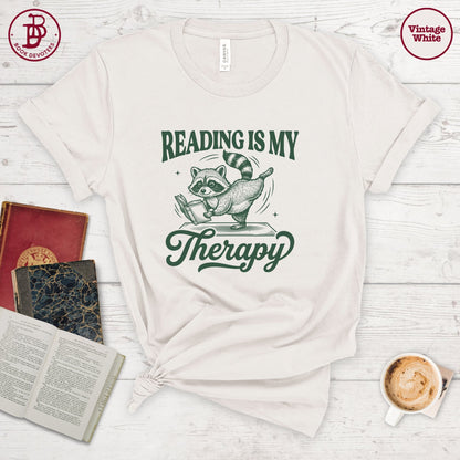 Reading is Therapy Raccoon Tee
