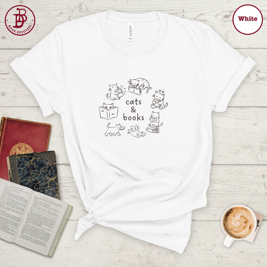 Cats and Books Art Tee